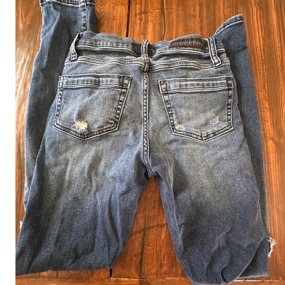 Rock & Republic Womens Jeans Blue Distressed Mesh Knee Grunge Punk 26x29.5 - Picture 2 of 8
